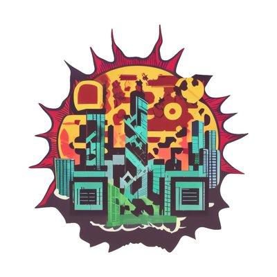 Городской горизонт и солнце: векторный QR-код для стикеров
