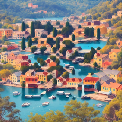 Lakeside Town Vector Illustration QR Code for Posters — image 1