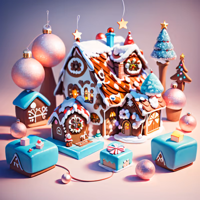 Gingerbread House Pastel 3D QR Code for Greeting Cards — image 1