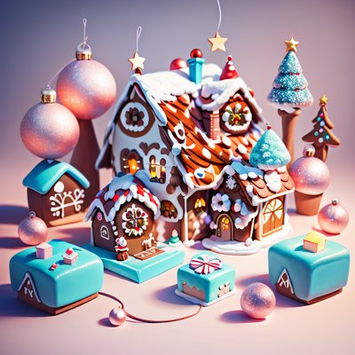 Gingerbread House Pastel 3D QR Code for Greeting Cards