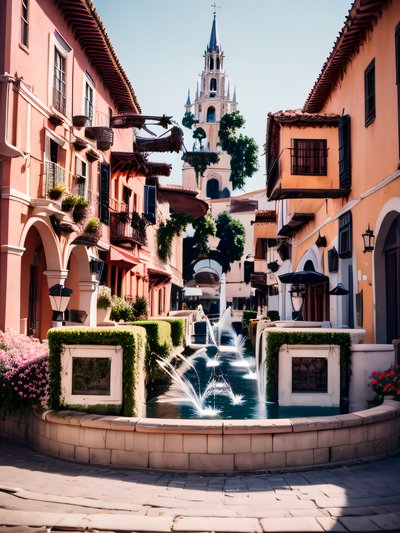 Colonial Town Square Fountain Photo QR Code for Posters