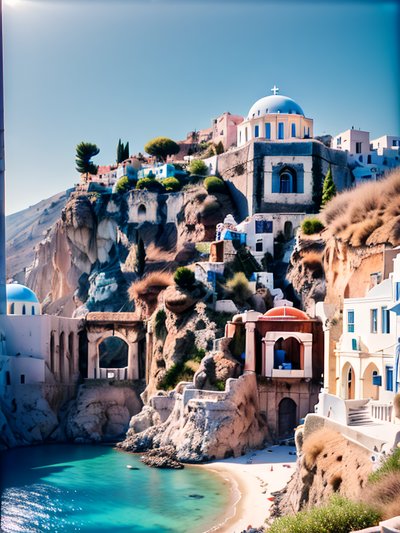 Greek Cliffside Village Photography QR Code for Posters