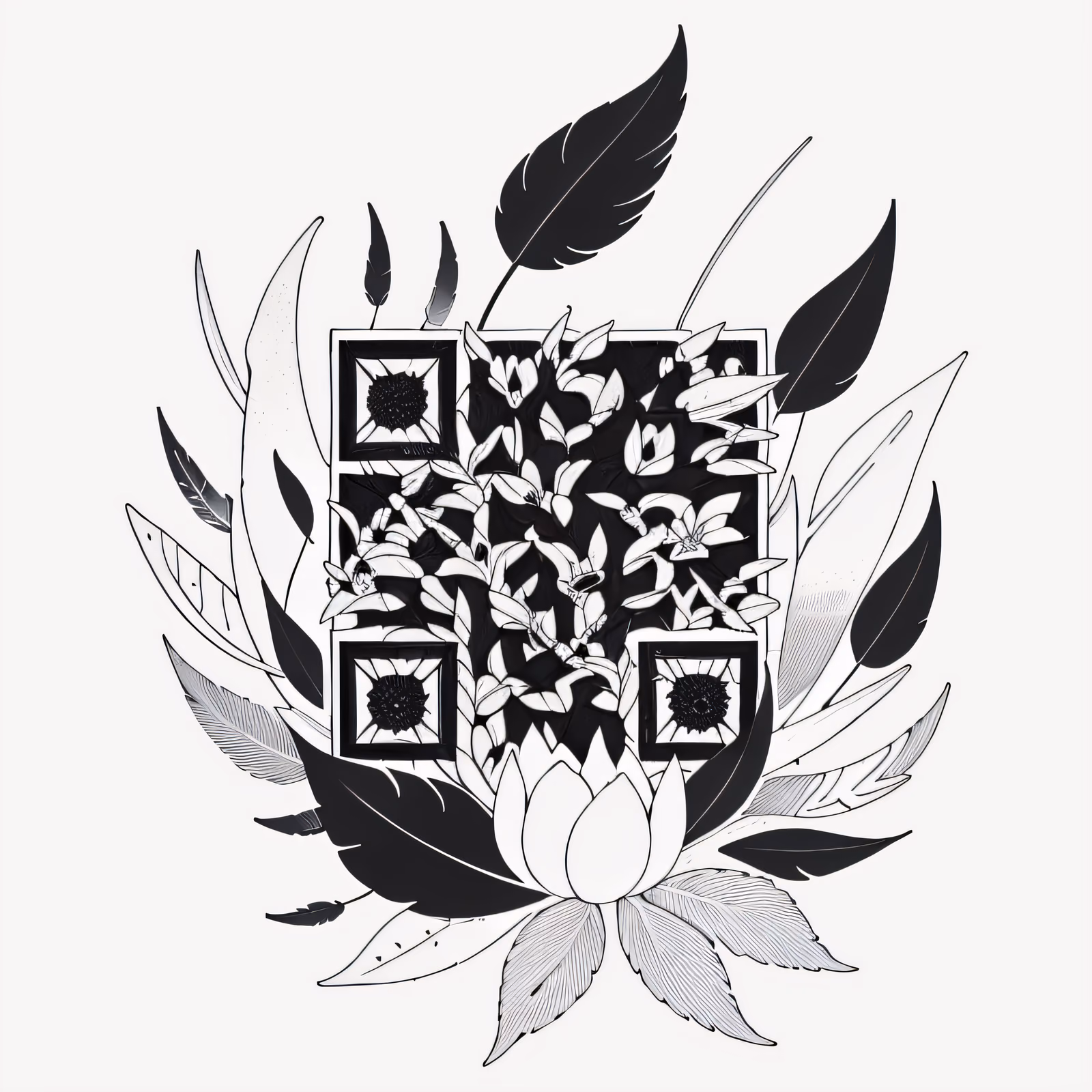 Magnolia and Feathers Ink Tattoo QR Code for Temporary Tattoos — image 1
