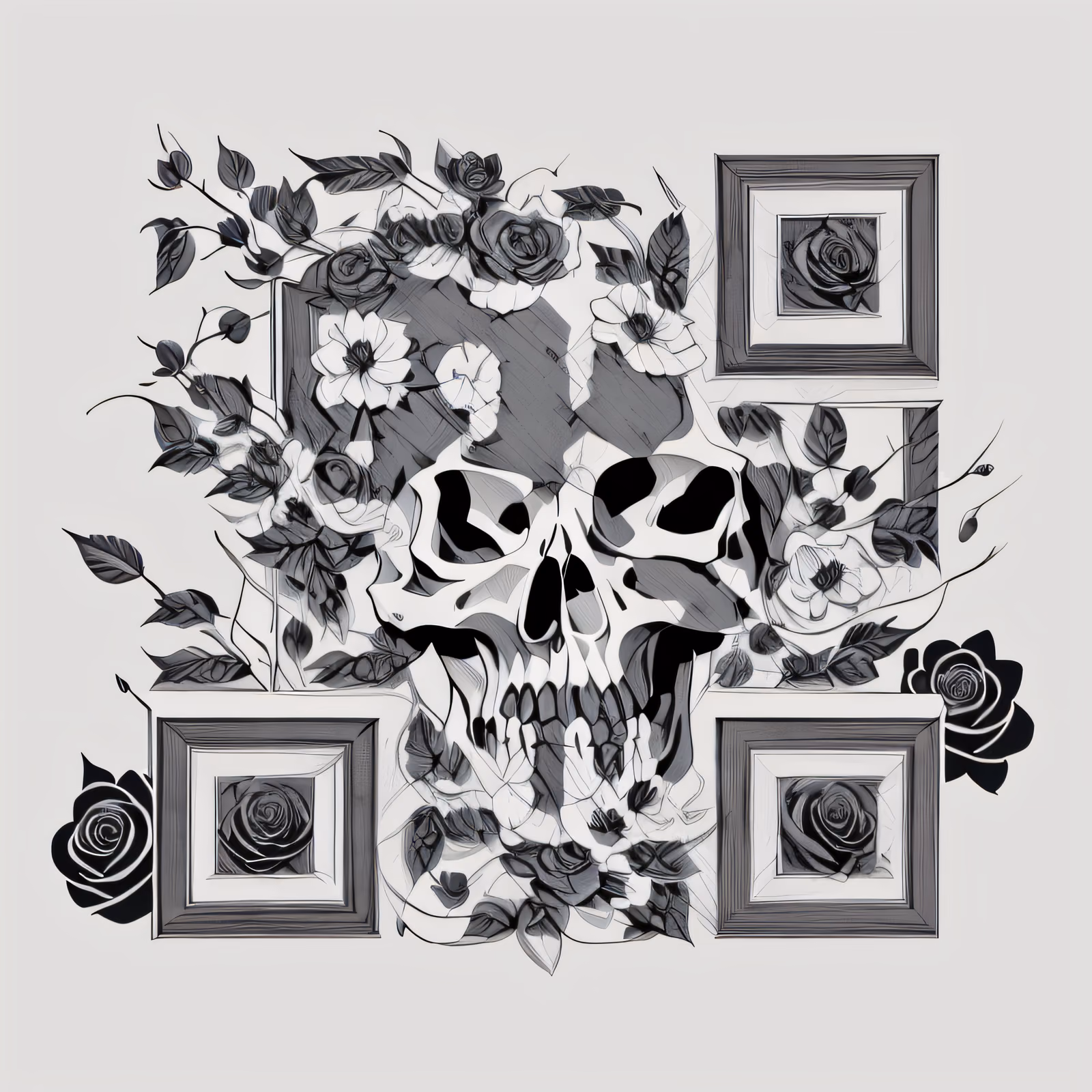 Skull and Roses Vector Tattoo QR Code for Temporary Tattoos — image 1