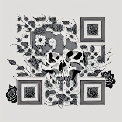 Skull and Roses Vector Tattoo QR Code for Temporary Tattoos