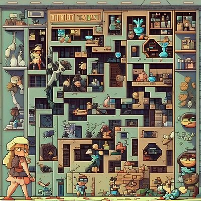 Pixel Art Woman and Maze QR Code for Posters