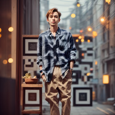 Plaid Shirt Man Street Portrait QR Code for Posters — image 1