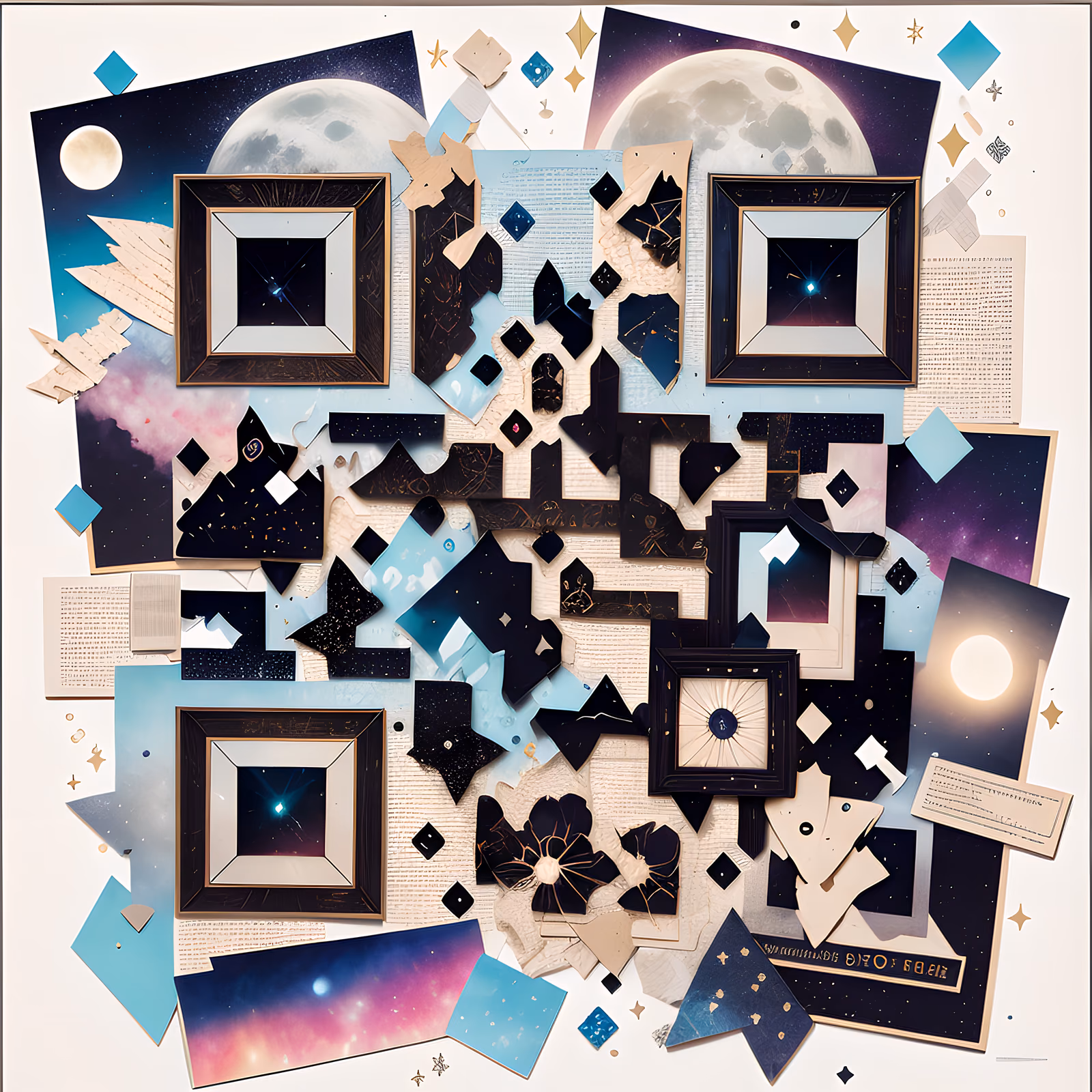 Celestial Moon Paper Collage Night Scene QR Code for Posters — image 1