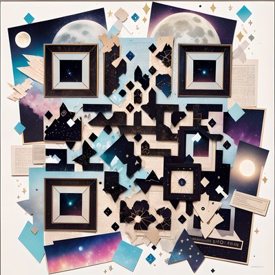 Celestial Moon Paper Collage Night Scene QR Code for Posters