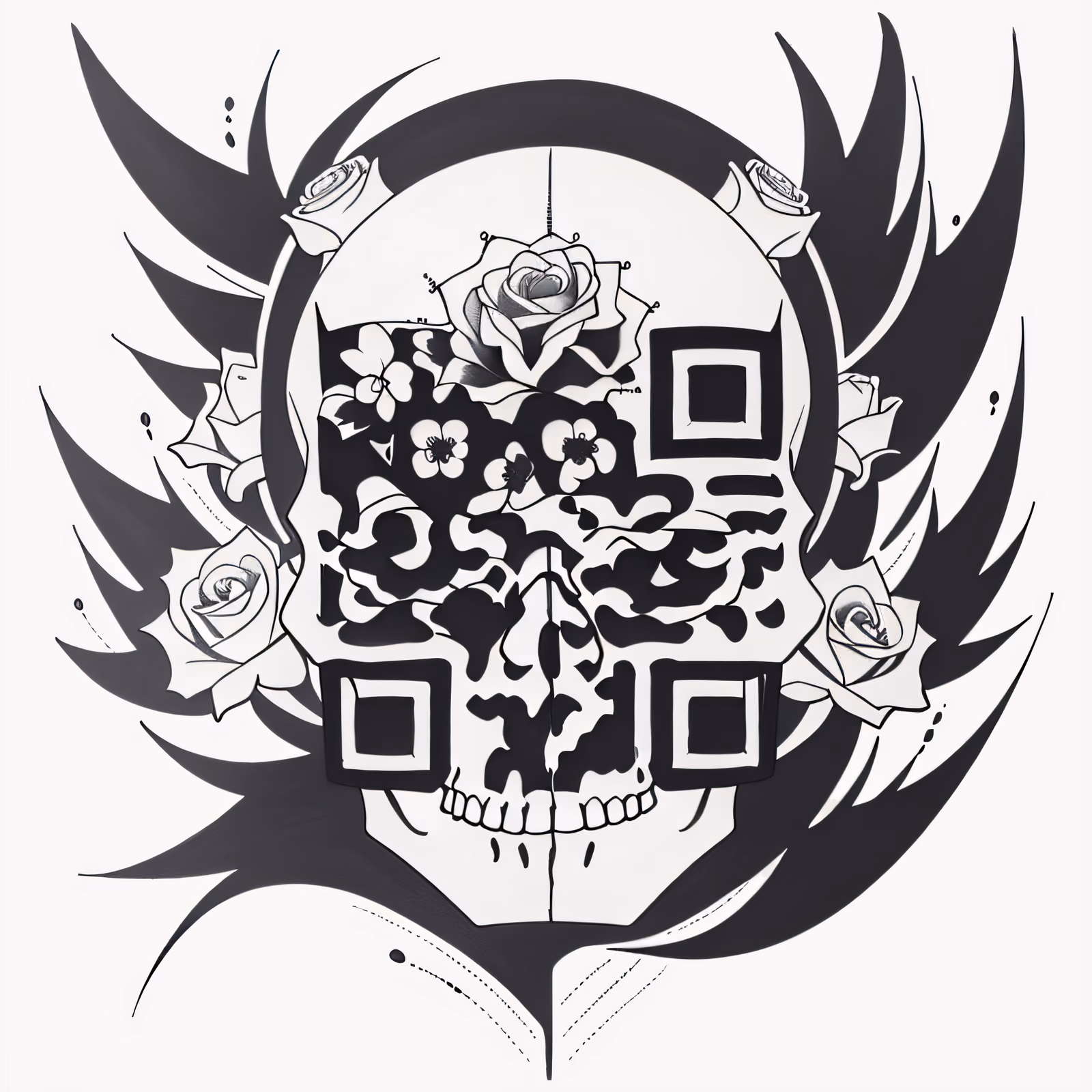 Skull and Roses Tattoo Ink Flowers QR Code for Temporary Tattoos — image 1