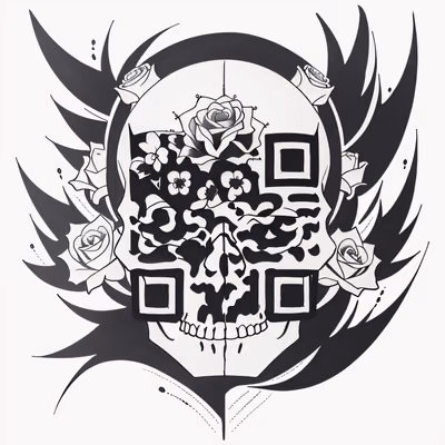 Skull and Roses Tattoo Ink Flowers QR Code for Temporary Tattoos — image 1