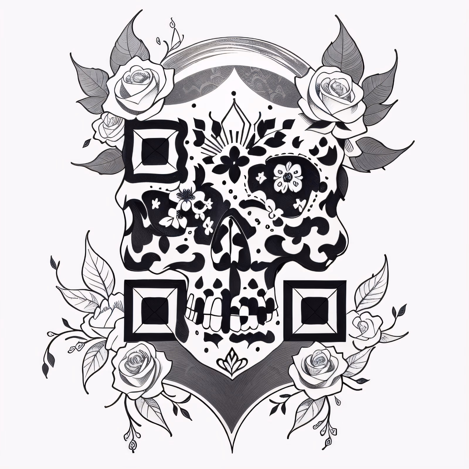 Sugar Skull Rose Tattoo QR Code for Temporary Tattoos — image 1
