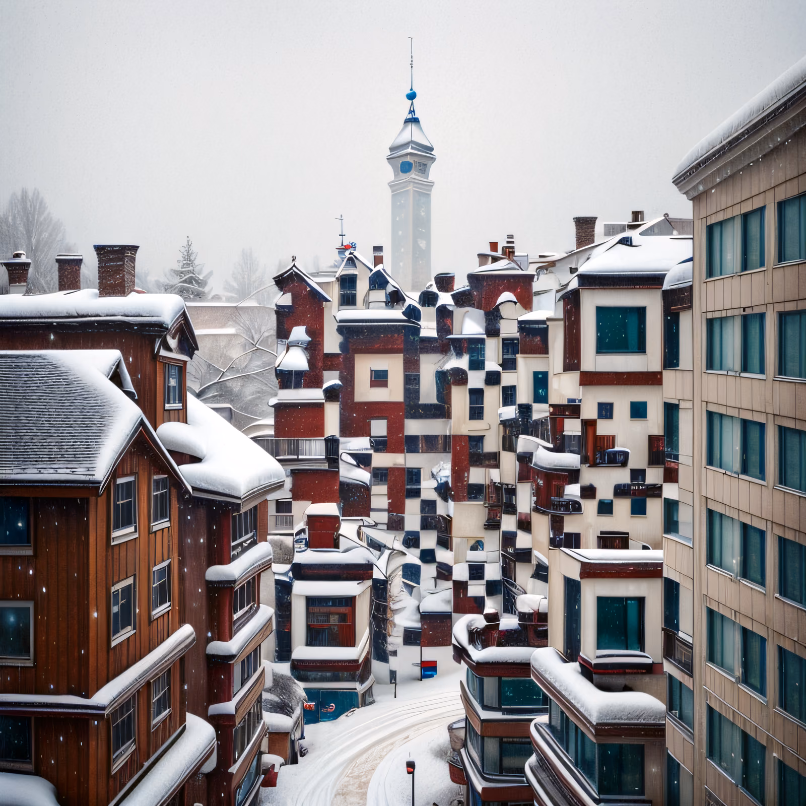 雪后冬日小镇写实风二维码艺术 — 图片 1