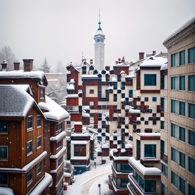 雪后冬日小镇写实风二维码艺术 — 图片 1