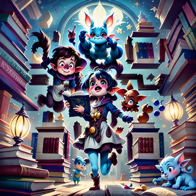Goblin Kids Enchanted Library Cartoon QR Code for Book Covers — image 1