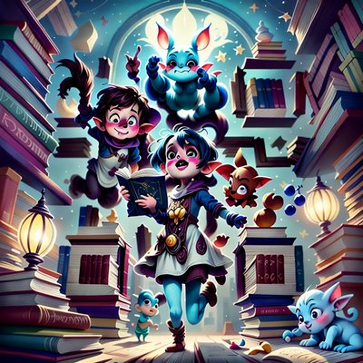Goblin Kids Enchanted Library Cartoon QR Code for Book Covers