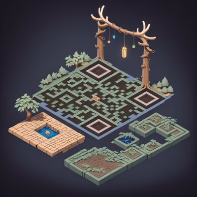 Isometric Druid Garden Diorama QR Code Poster — image 1