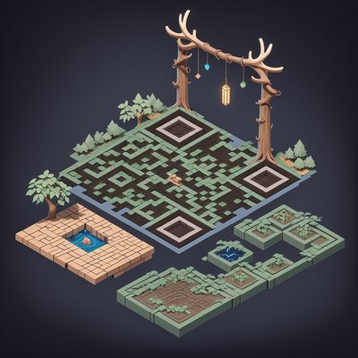 Isometric Druid Garden Diorama QR Code Poster