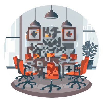 Переговорная с оранжевыми креслами: векторный QR-код для стикеров