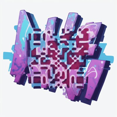 Purple Graffiti Lettering QR Code for Stickers