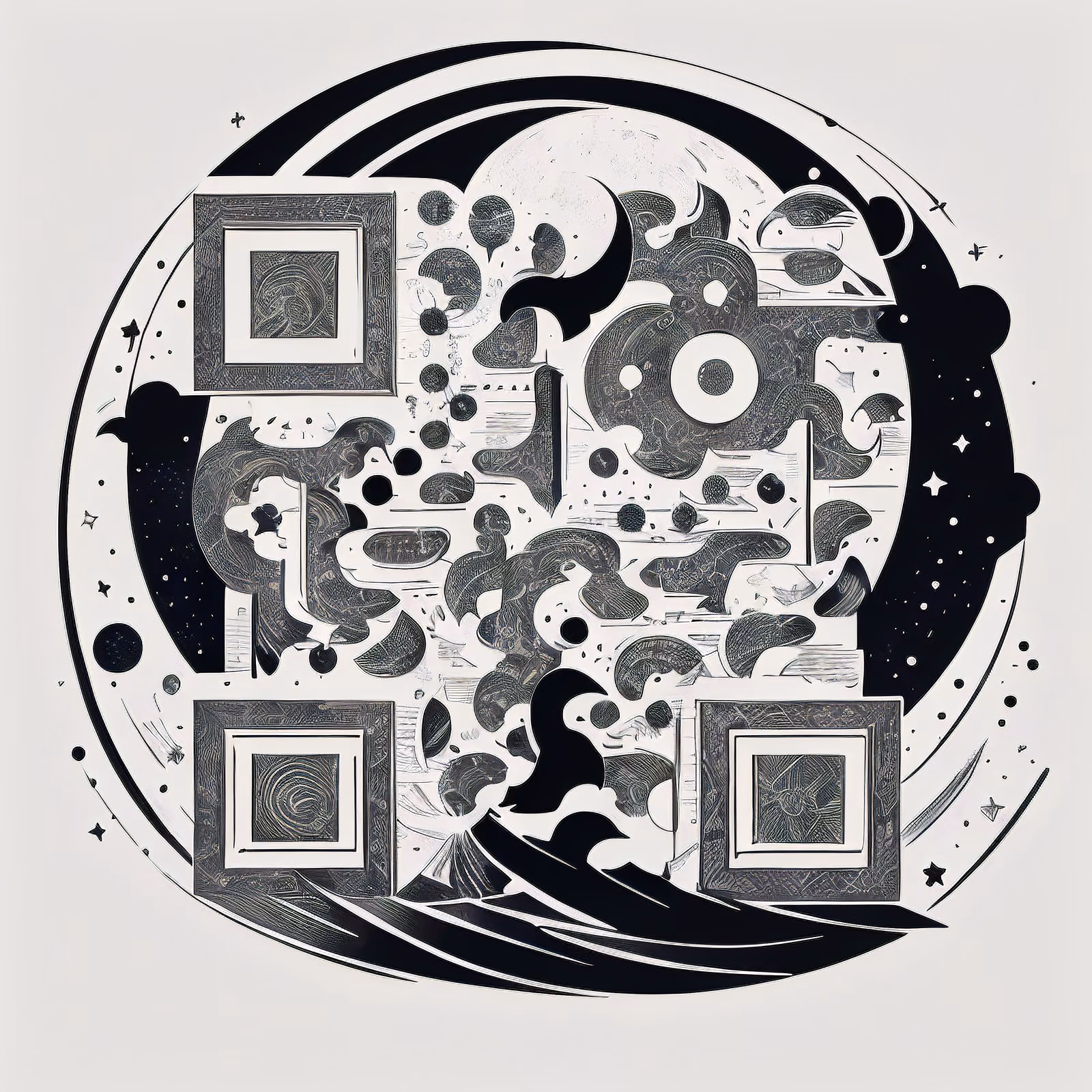 Celestial Moon and Stars Tattoo QR Code for Temporary Tattoos — image 1