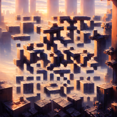 Floating Block City Matte Painting QR Code Art — image 1