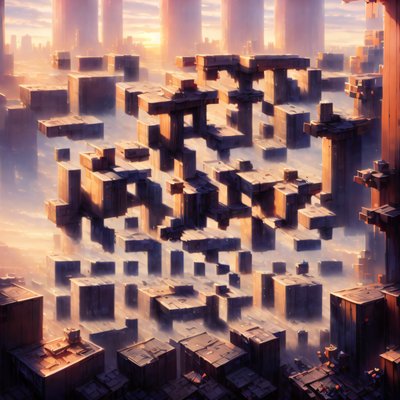 Floating Block City Matte Painting QR Code Art