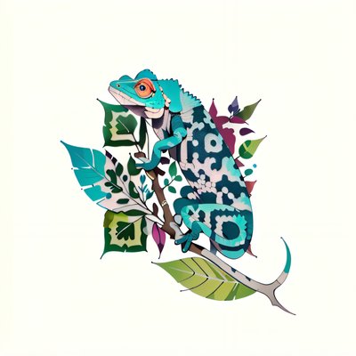 Chameleon on Leafy Branch Tattoo QR Code for Temporary Tattoos