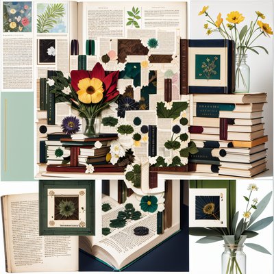Ботаническая библиотека, коллаж из книг: QR-код для обложек
