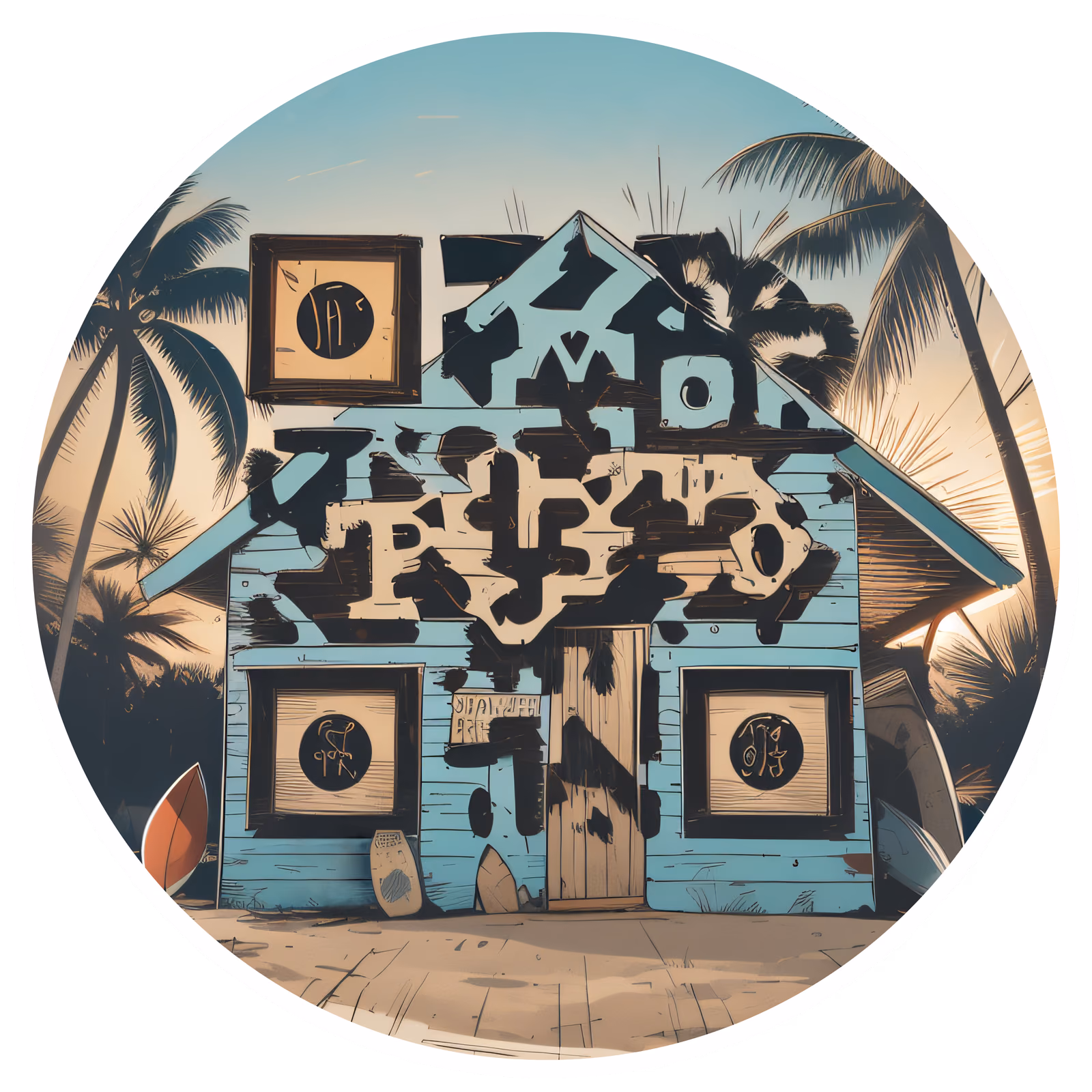 Винтажная сёрф-хижина в векторе: QR-код для наклеек — изображение 1