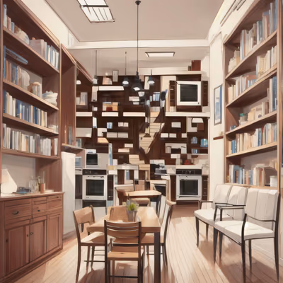 Bookshelf Interior Digital Painting QR Code Art — image 1