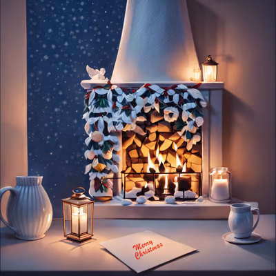 Christmas Fireplace Candlelit Scene QR Code for Greeting Cards — image 1