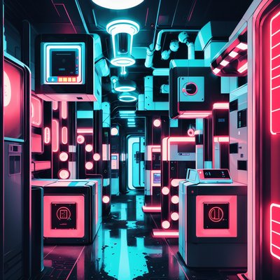 Neon Sci-Fi Corridor Retrofuturism QR Code for Posters