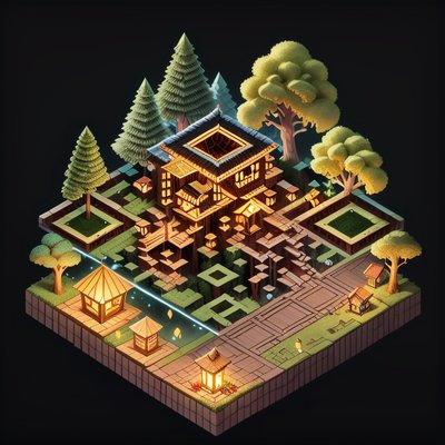 Isometric Forest Village 3D QR Code for Posters