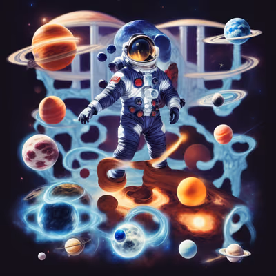 Astronaut Among Ringed Planets Digital QR Code for Posters — image 1