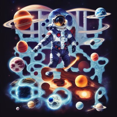 Astronaut Among Ringed Planets Digital QR Code for Posters
