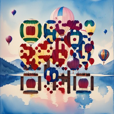 Hot Air Balloons Watercolor QR Code Art