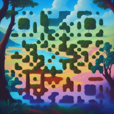 Lake Landscape Painted Trees QR Code Art