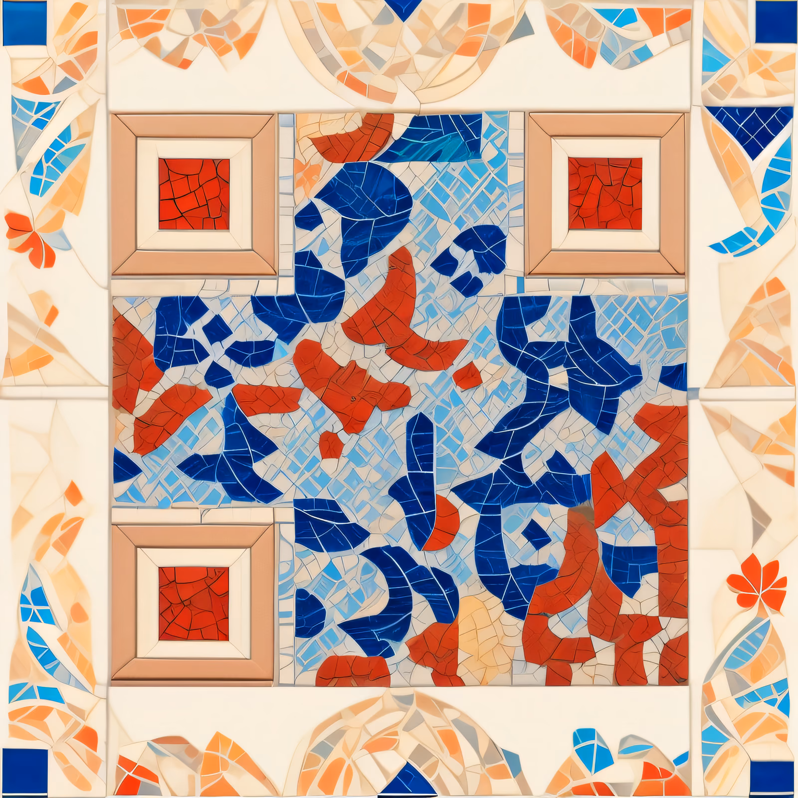Blue Red Tile Mosaic Floral QR Code Art — image 1