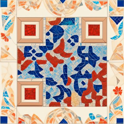 Blue Red Tile Mosaic Floral QR Code Art