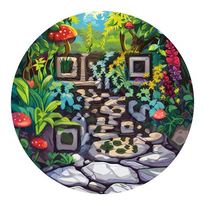 Garden Path Mushrooms Vector QR Code for Stickers