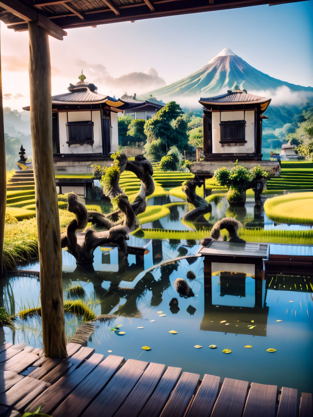 Рисовые террасы Бали и вулкан: фотографический QR-код — изображение 1