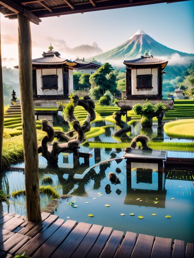 Bali Rice Terrace Volcano Photography QR Code Art