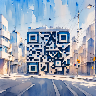 Модернистская городская улица в акварели: QR-код — изображение 1