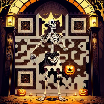 Skeleton Guard Halloween Gate QR Code for Posters