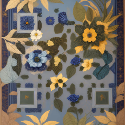 Blue Yellow Floral Rug Pattern QR Code Art — image 1