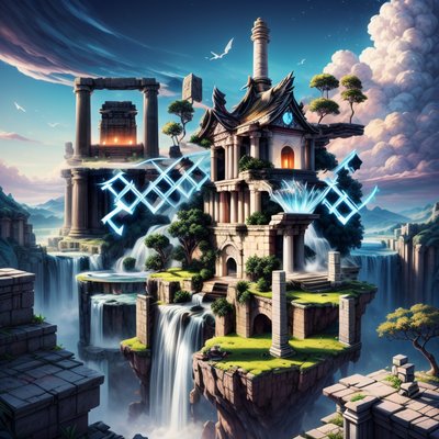 Храм на парящем острове в фэнтези: QR-код для постеров