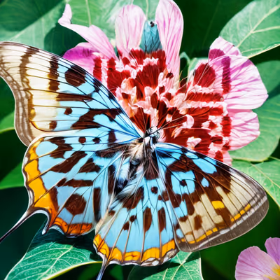 Blue Butterfly Pink Flower Photo QR Code Art — image 1
