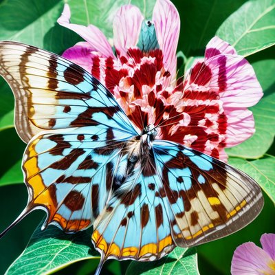 Blue Butterfly Pink Flower Photo QR Code Art