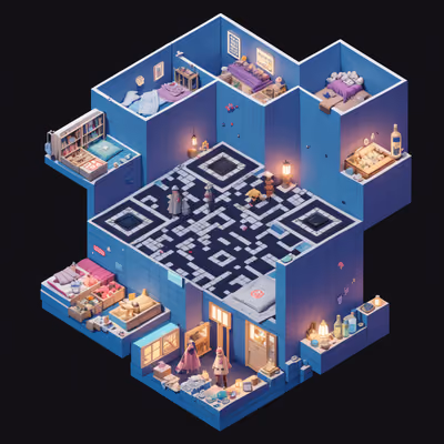 Изометрический базар снов: 3D QR-код для постера — изображение 1